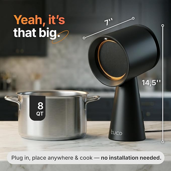 TUCO Portable Range Hood, Countertop Kitchen Exhaust Fan with 3 Speeds, 5-Layer Filter, Powerful Smoke Removal, Low Noise, Oil Cup, Air Purifier for Apartments, Dorms & Indoor BBQ Smokeless – Black