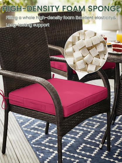 Outdoor Chair Cushion 17 x 16 x 3 Inches Patio Furniture Outdoor Waterproof Seat Cushion, Patio Chair Cushion with Handles and Ties, Square Dining Chair Cushion Set of 2, Pink