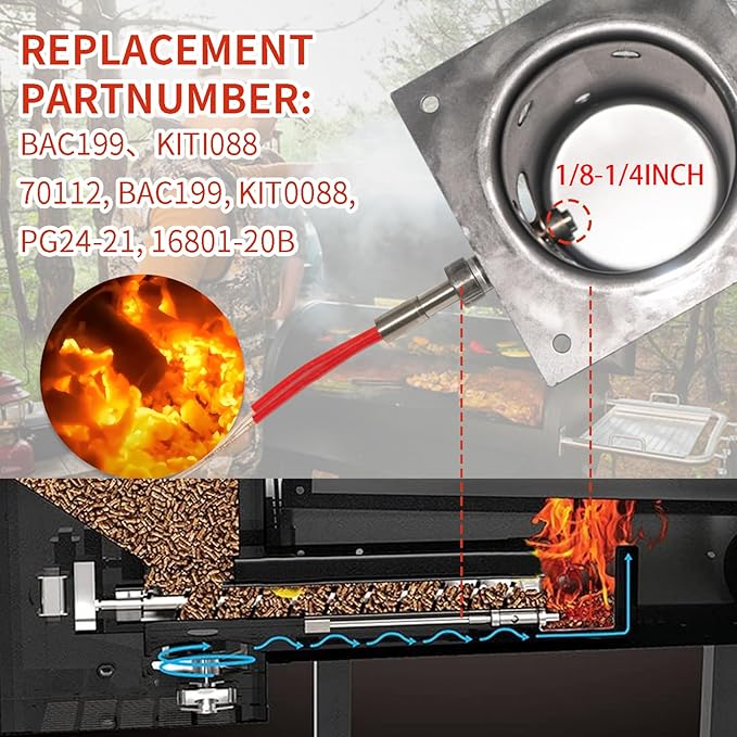 2-Pack Hot Rod Igniter Replacement for Traeger, Pit Boss, Camp Chef & Z Grills, Oklahoma Joe's – Heavy Duty AC Grill Heating Element Replaces 70112 BAC199 KIT0088 PG24-21 16801-20B