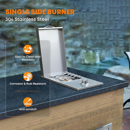 Stanbroil Built-in Single Side Burner for Outdoor Kitchen, 304 Stainless Steel Grilling Side Burners - Liquid Propane Only