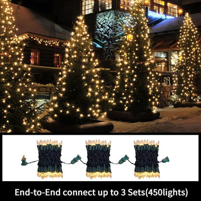 Clear Christmas String Lights, 150 Count 31.9Ft Incandescent Mini Bulb Lights, Green Wire Waterproof Indoor Outdoor String Lights for Xmas Tree, Garland, Wedding, Party & Holiday Decor
