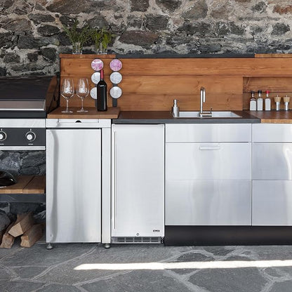NewAir 15” Outdoor Beverage Fridge | Freestanding or Built-In Under counter Refrigerator for Outside Patio | Weatherproof Outdoor Fridge for 90 Cans with Detachable Castors | Stainless Steel