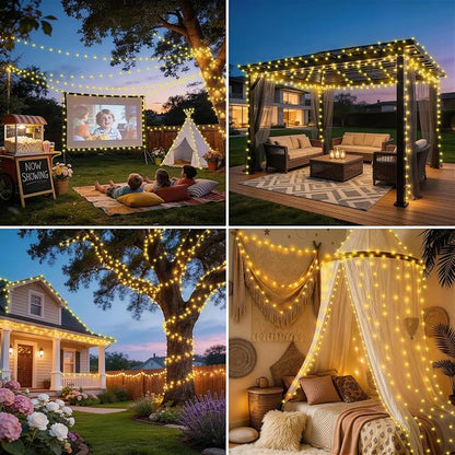 Hezbjiti 1000 LED 403 FT Christmas String Lights Outdoor, 8 Lighting Modes IP44 Waterproof Fairy Lights with Timer and Dimmable Function for Home Party Tree Decorations (Warm White, Clear Wire)