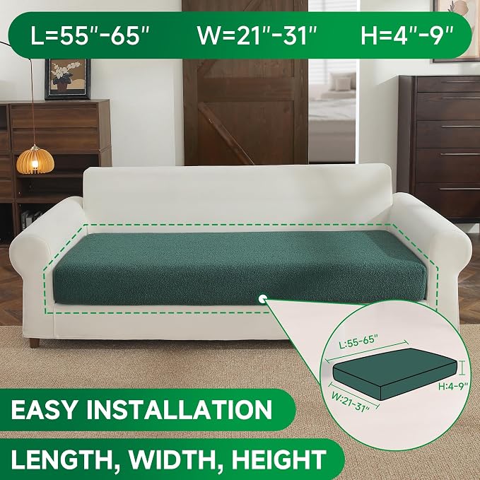 OHSIO Couch Cushion Covers for Sectional Sofa, Stretch Soft Sofa Slipcovers Washable Wear-Resistant Universal Furniture Protector for Living Room(1 Piece Large Cover, Green)