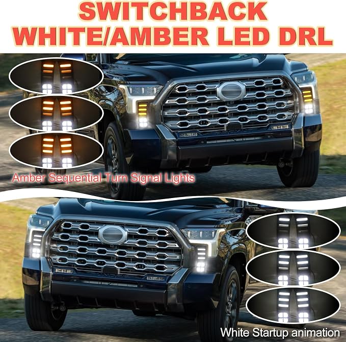White Led Fog light DRL and Front Grille Lights Fit For Toyota Tundra 2022-2025 Bundle,Grille Led lights Only Fits Platinum,1794 Edition-Switchback DRL with Amber Turn Signal &Vehicle-Specific Lamp