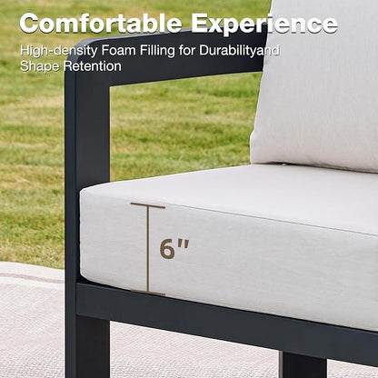 Outdoor Patio Sofa, 3-Seat All-Weather Metal Modern Couch with Washable Thick Cushion for Garden/Backyard/Porch, White