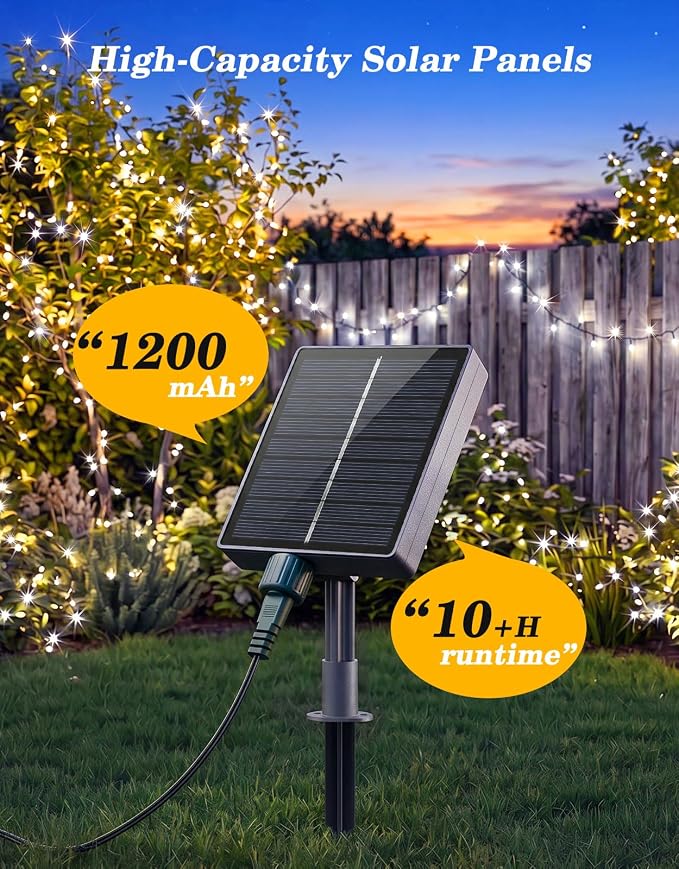 2 Pack 200LED Solar Christmas String Lights Outdoor Waterproof | Total 132FT Twinkle Lights with 8 Lighting Modes Remote for Outside Christmas Trees Decorations, Cool White