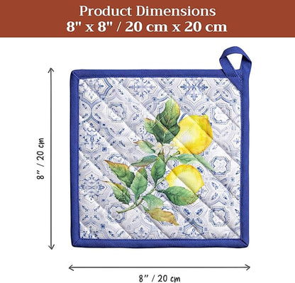 Maison d' Hermine Pot Holders 100% Cotton Heat Resistant Potholders 8" x 8" Hot Pads with Loop BBQ Cooking Baking Hotel Farmhouse Kitchen Handling Hot Pans Spring Summer (Pack of 1, Citrus)
