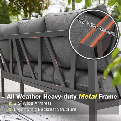 Patio Furniture Set, 6 Pieces Outdoor Couch Sectional, L Shaped Patio Sofa, Metal Patio Couch Sectional with Side Table, Outdoor Seating Conversation Set, Grey