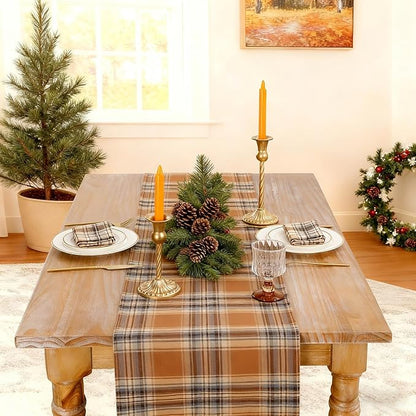 B-COOL Checkered Table Runners Plaid Fabric - 2PCS Rectangle 13x108 Inch Fall Themed Halloween Christmas Table Cloth for Indoor Outdoor Use Autumn Table Cover for Kitchen Home BBQs Parties