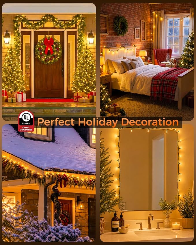 3 Pack Clear Christmas Lights Warm White, Total 300 LED 78FT | LED Bulbs, 30000+hrs Long Lifespan, UL Approved, Waterproof Mini String Lights for Christmas Tree Garland Patio Holiday
