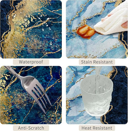 52x70inch Blue Marble Tablecloth Navy Blue Marble with Gold Crack Modern Luxury Ink Art Table Cloth Oil Proof Wrinkle Free Polyester Table Cover for Dining Room Kitchen Buffet Party Supplies