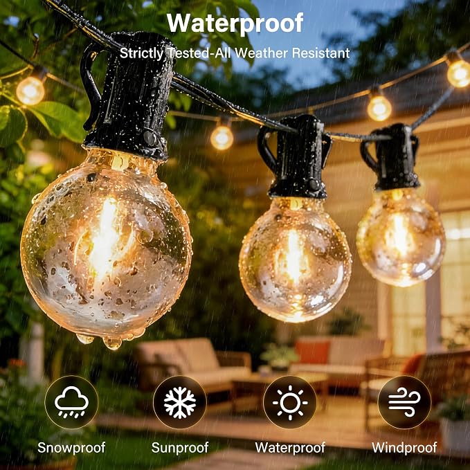 100FT Outdoor String Lights with Remote, Waterproof Connectable Dimmable G40 Patio Lights with 40+2 Shatterproof Edison LED Bulbs Plug in, Hanging Light for Outside Backyard Deck Garage Decor