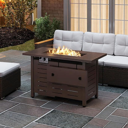 Tangkula Outdoor Propane Fire Pit Table, 40 Inch ETL Certified Outside Rectangle Gas Fire Table with Lava Rocks, Removable Lid and Protective Cover for Patio, Garden, Deck and Backyard (Brown)
