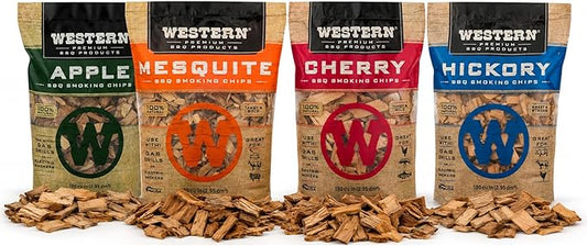 Western BBQ Smoking Wood Chips Variety Pack Bundle (4)- Apple, Mesquite, Hickory, and Cherry Flavors (Original Version)