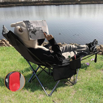 Reclining Camping Chair with Removable Footrest Lounge Chair with Headrest, Cotton Cushion, Portable Adjustable Folding Chairs