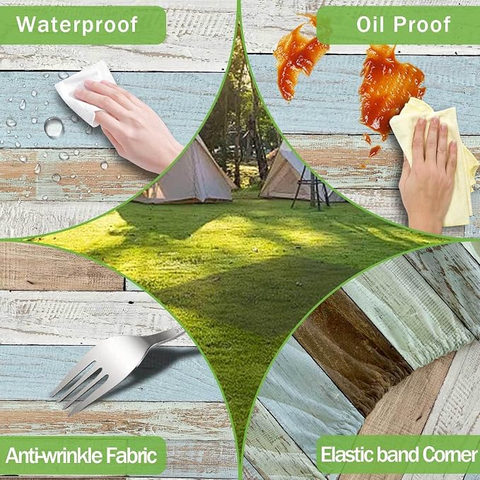 JAWO Rustic Wooden Picnic Table Cover with Bench Covers, Modern Camping RV Essentials Gear Supplies Outdoor Waterproof Windproof Tablecloth with Elastic, 30X60in