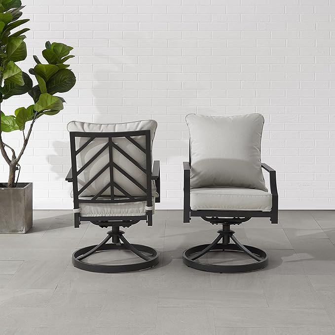 Crosley Furniture Otto 2-Piece Swivel Outdoor Chair Set, Dining Patio Chairs for Deck, Backyard, Matte Black with Gray Cushions