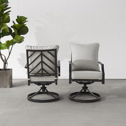 Crosley Furniture Otto 2-Piece Swivel Outdoor Chair Set, Dining Patio Chairs for Deck, Backyard, Matte Black with Gray Cushions