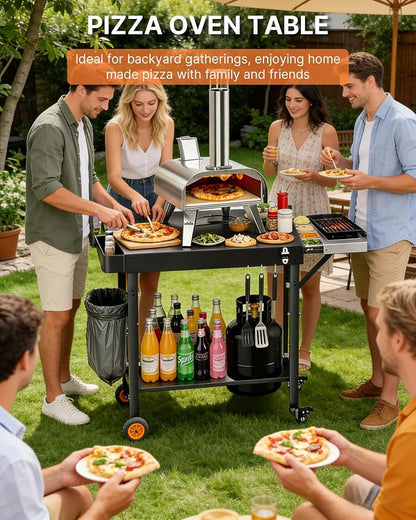 Outdoor Pizza Oven Table, Portable Pizza Oven Cart with Topping Station, Heavy Duty Grill Cart Table with Pizza Prep Station with Storage, Fit Ninja Cuisinart Gozney and Blackstone Griddle