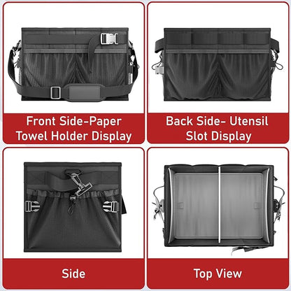 FANGSUN Large Grill and Picnic Caddy with Paper Towel Holder, BBQ Organizer for Utensils, Plates, Condiments, Collapsible & Easy-Carry Griddle Caddy, Must-Haves for Outdoor, Camper, Travel, Car, RV