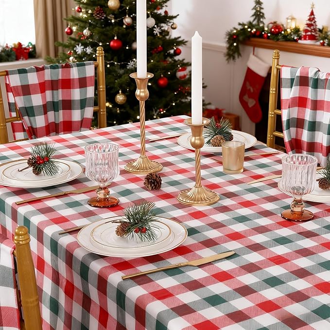 B-COOL Checkered Plaid Tablecloth Christmas Fabric - Rectangle 56x84 Inches Classic Gingham Buffalo Plaid Table Cloth for Indoor Outdoor Use Washable Table Cover for Kitchen BBQs Parties