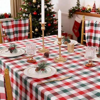 B-COOL Checkered Plaid Tablecloth Christmas Fabric - Rectangle 56x84 Inches Classic Gingham Buffalo Plaid Table Cloth for Indoor Outdoor Use Washable Table Cover for Kitchen BBQs Parties