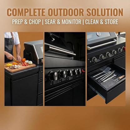 85 Inch 4-Burner 72000 BTU Deluxe Stainless Steel Propane Gas Outdoor Kitchen Bar Barbecue Island Grill,Marble Countertops,Storage Cabinets & Drawers,Stainless Steel Sink,Faucet