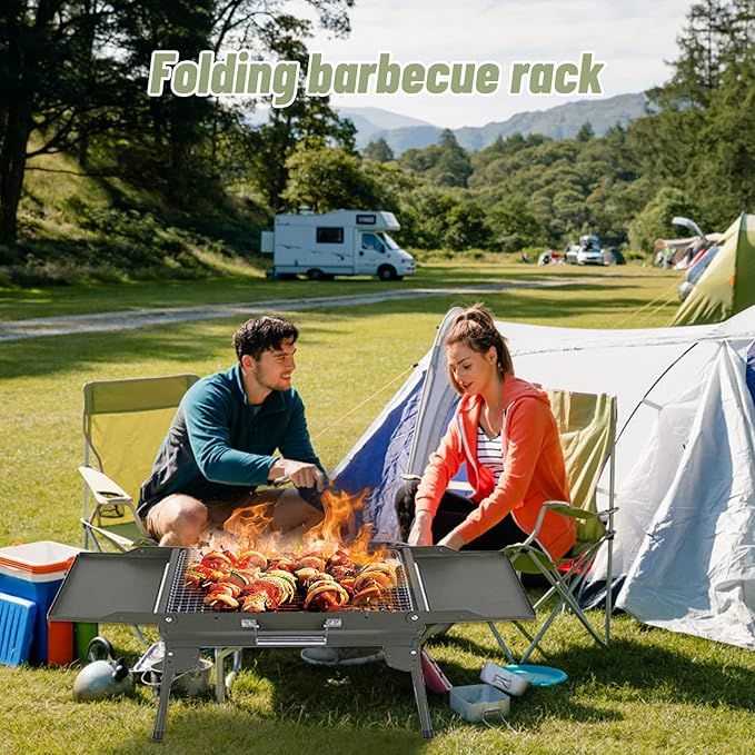 Mumisuto Portable Charcoal Grill, Foldable BBQ Griddle, Compact Outdoor Cooking for Travel, Camping, Picnic, Patio, Hiking