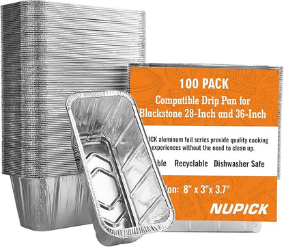 NUPICK 100 Pack Grease Cup Liners for Blackstone 17"/28"/36" Griddle, Drip Pan Liners for Blackstone 5017, Disposable Aluminum Foil Drip Pan Liner