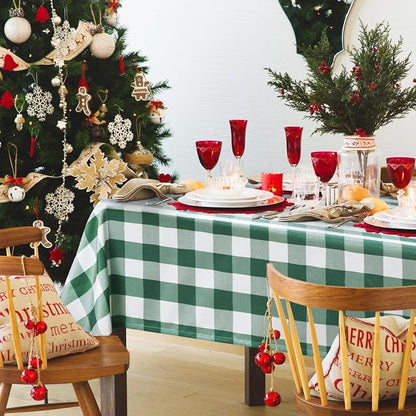 Hiasan Plaid Tablecloth Waterproof, 2 Pack, 54 x 108 inch - Checkered Table Cloth Rectangle for Christmas/Holiday/Spring Party/Outdoor Picnic/Kitchen, Forest Green and White