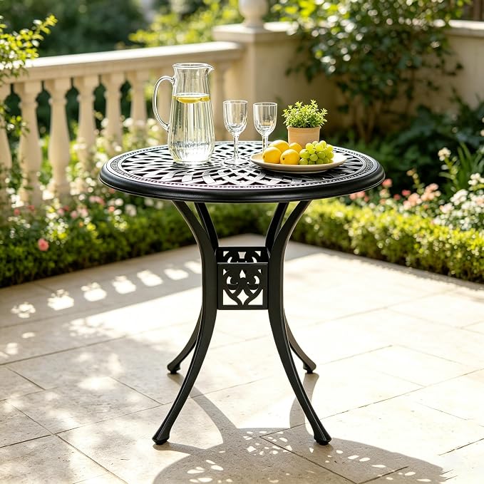 30.31" Outdoor Patio Dining Table, Cast Aluminum Patio Table, Patio Bistro Table, Patio Furniture Set with 2.36" Umbrella Hole for Balcony Lawn Garden Backyard