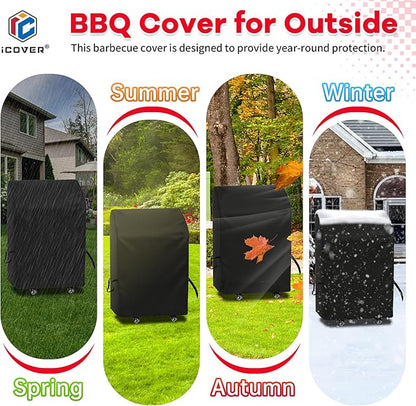 i COVER Grill Cover 30in, BBQ Grill Cover for Outdoor Grill, Waterproof BBQ Covers for Two Burner Small Vertical Smoker, Small Barbecue Cover for Grills with Collapsed Side Tables