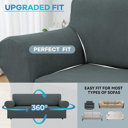 LURKA Stretch Couch Cover for Sofa, 1 Piece 3 Cushion Slipcover, Grey | Soft Stretch Jacquard, Fits 78"-94" Sofas, Elastic Bottom for Secure Fit, Machine Washable, Pet & Kid Friendly