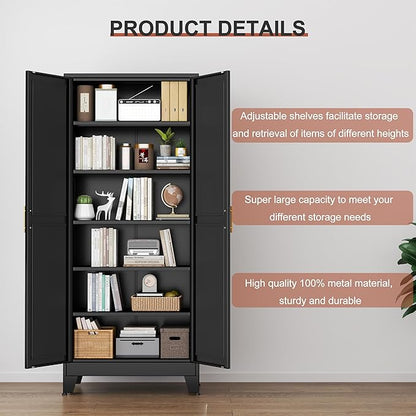 PAOFIN Kitchen Pantry Storage Cabinet with Doors and Adjustable Shelves, Metal ClosetMaid Food Pantry Cabinets, 75" Tall Freestanding Cupboard for Kitchen, Laundry or Utility Room, Black