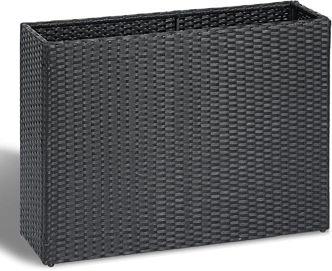 SUNNYPARK Large Rectangular Planter for Outdoor Rattan Block Box 38x11x30'' | All-Weather, Handmade PE Rattan, Removable Liner, Indoor Outdoor, Patio Porch Garden, Modern Design for Plants Flowers
