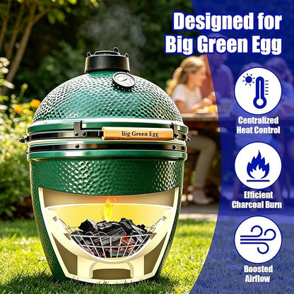 19-Inch Foldable Charcoal Basket for Large Kamado Grill, Heavy Duty Stainless Steel Ash Basket with Collapsible Handle (Silver, X-Large)