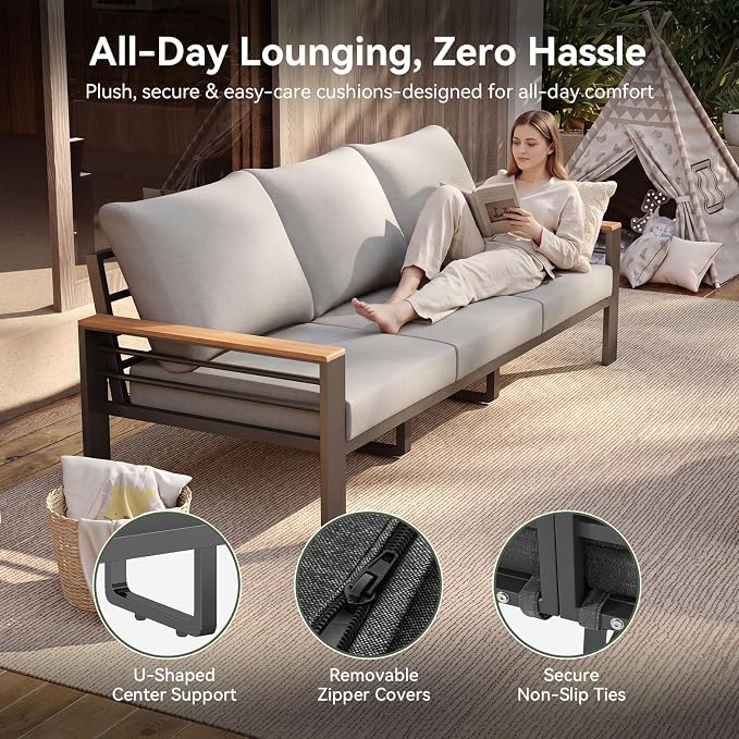 Aoxun Patio Furniture Set, 7 Piece Aluminum Patio Sets with 5" Thicken & Washable Cushion, Waterproof Outdoor Furniture with Coffee Table, Outdoor Couch Sectional for Backyard, Porch and Garden