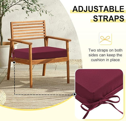 downluxe Outdoor Chair Cushions Set of 4 for Patio Furniture, Water-Resistant Square Corner Patio Chair Cushions with Ties, High Density Foam Outdoor Seat Cushion, 18.5" X 16" X 3", Burgundy