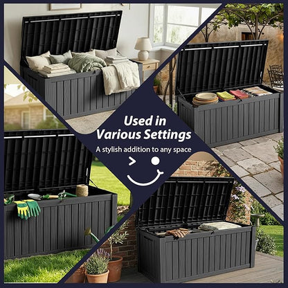 150 Gallon Outdoor Storage Box Waterproof Outside Resin Deck Box, Lockable Storage Bin for Patio Furniture,Garden Tools,Cushions,Pool Accessories(Black)