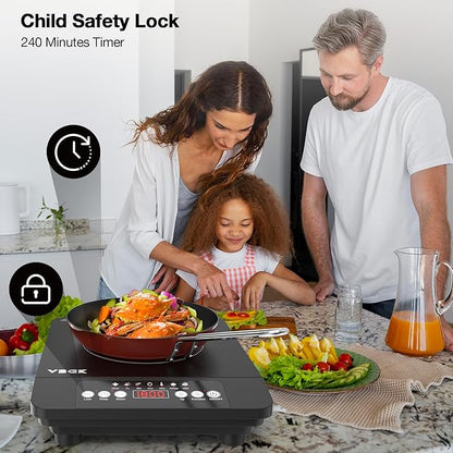 VBGK Portable induction Cooktop,110V Single Burner Induction Stove Top,1800W Induction Hot Plate Electric Burner,7 Power Levels, Kids Lock & Timer,LED touch control,Overheat Protection