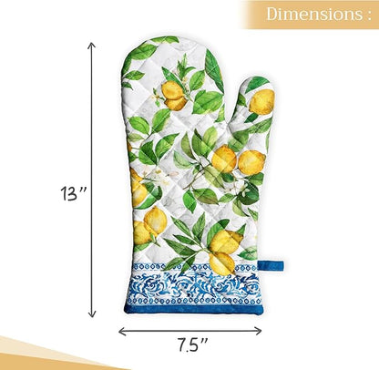 Maison d'Hermine Oven Gloves 100% Cotton Oven Mitt 7" x 13" with Loop Heat Resistant BBQ Cooking Gloves Baking Grilling Kitchen Hotel Home Farmhouse Spring Summer (Pack of 1, Cedrat)