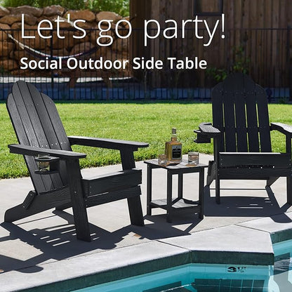 LUE BONA Outdoor Side Table, 2-Tier HDPS Small Patio Table, Black | 2-Tier Shelf for Extra Storage, Small End Table for Pool, Porch, Balcony, Weather Resistant HDPS, Easy Clean