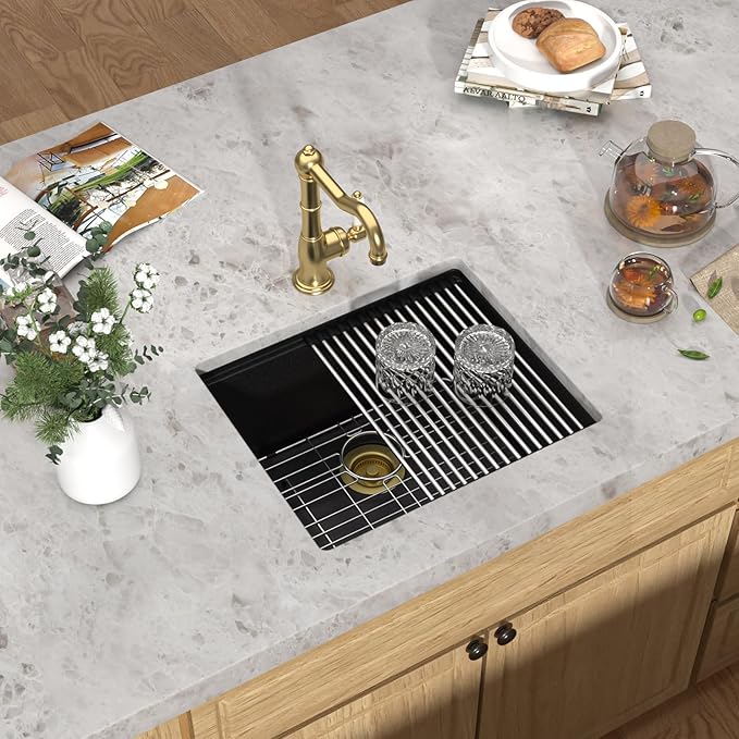 21x18 Inch Undermount Bar Sink Workstation - Matte Black Granite Composite Single Bowl Classic Quartz Under Counter Wet Prep Sink for Kitchen Bar, RV, Boat, and Outdoor #TLGU-129