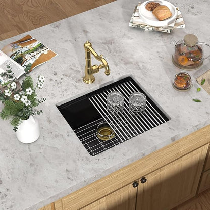 21x18 Inch Undermount Bar Sink Workstation - Matte Black Granite Composite Single Bowl Classic Quartz Under Counter Wet Prep Sink for Kitchen Bar, RV, Boat, and Outdoor #TLGU-129