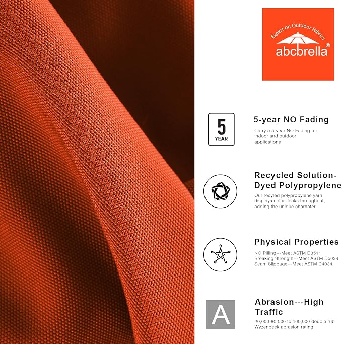 ABCCANOPY OLEFIN® 5-Year No Fading 9FT Outdoor Patio Umbrella(Orange) | Fade & UV Resistant Fabric,8 Fiberglass Ribs，Wind Vent，Crank Lift & Tilt,Outdoor Table Umbrella for Deck,Backyard,Yard