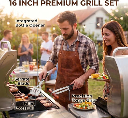 RINPIR 21pcs BBQ Grill Accessories Set with 21” Reusable Meat Blanket Black | Father’s Day Grilling Gifts for Men Dad, Stainless Steel Grill Tools Utensils Kit in Aluminum Case for Outdoor Camping