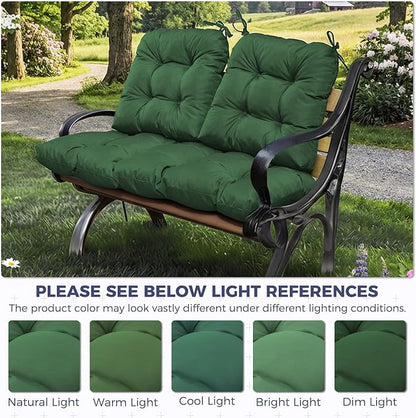Wicker Chair Cushions of 3 Pieces, Waterproof Cushions for Patio Furniture, Tufted Wicker Outdoor Furniture Cushions, 1 Patio Loveseat Cushion and 2 U-Shaped Cushions, 44"x19"x5", Dark Green