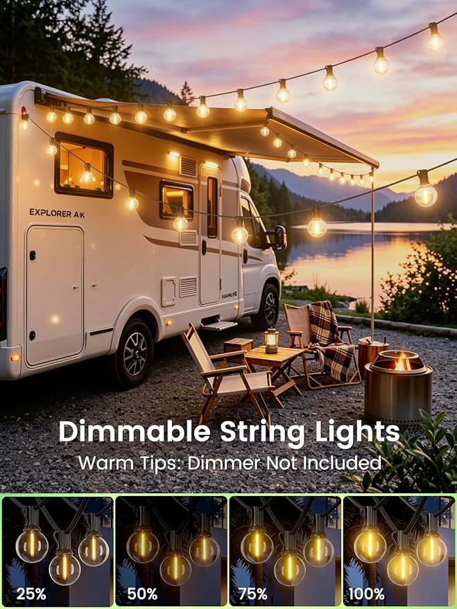 LACHON Outdoor String Lights Waterproof 100 FT, Patio Lights Outside with 52 Shatterproof G40 Bulbs, Dimmable Hanging Globe Lighting for Bistro Backyard Cafe Market Porch, Warm White 2700K