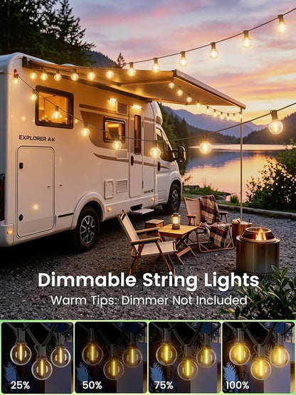 LACHON Outdoor String Lights Waterproof 25 FT with 12 G40 IP65 Bulbs | Dimmable,Connectable,Shatterproof,2700K Warm White,Perfect For Any Outdoor Space,Patio,Backyard,Cafe,Bistro,Porch,Market